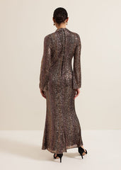 Renila Sequin Long Sleeved Maxi Dress - Multi-Coloured