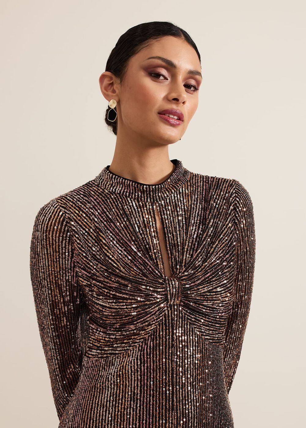 Renila Sequin Long Sleeved Maxi Dress - Multi-Coloured