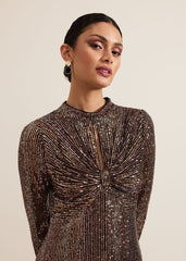 Renila Sequin Long Sleeved Maxi Dress - Multi-Coloured