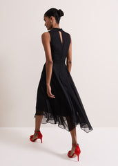 Lucia Chiffon Floral Midi Dress - Black/Multi