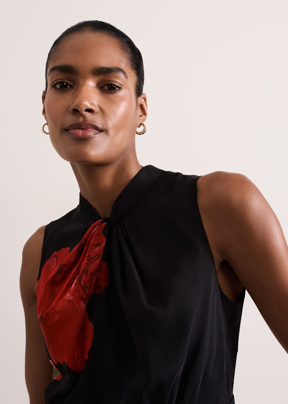 Lucia Chiffon Floral Midi Dress - Black/Multi