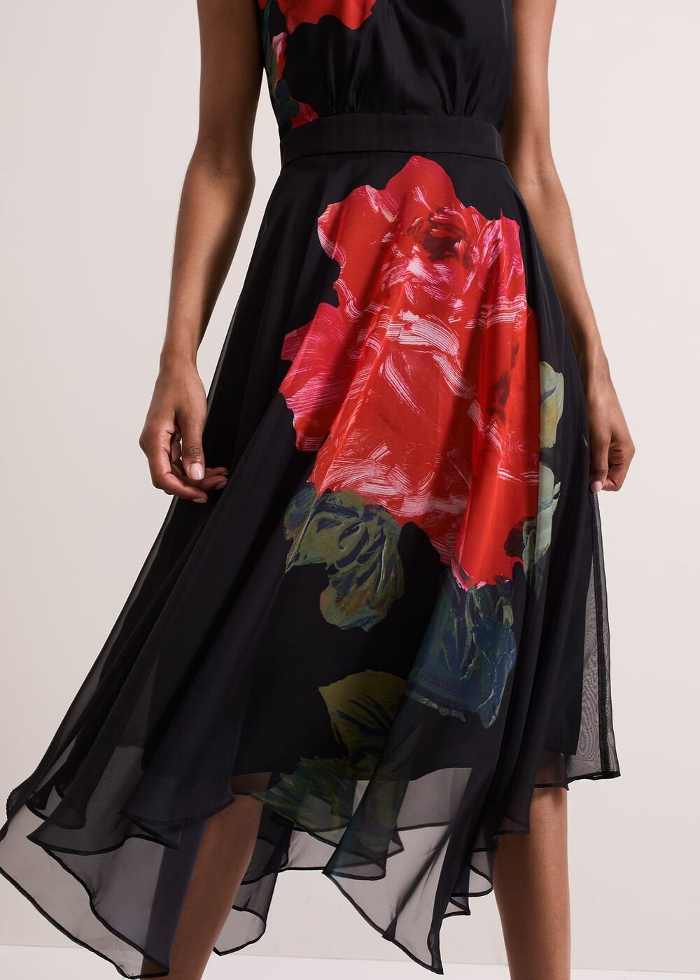 Lucia Chiffon Floral Midi Dress - Black/Multi
