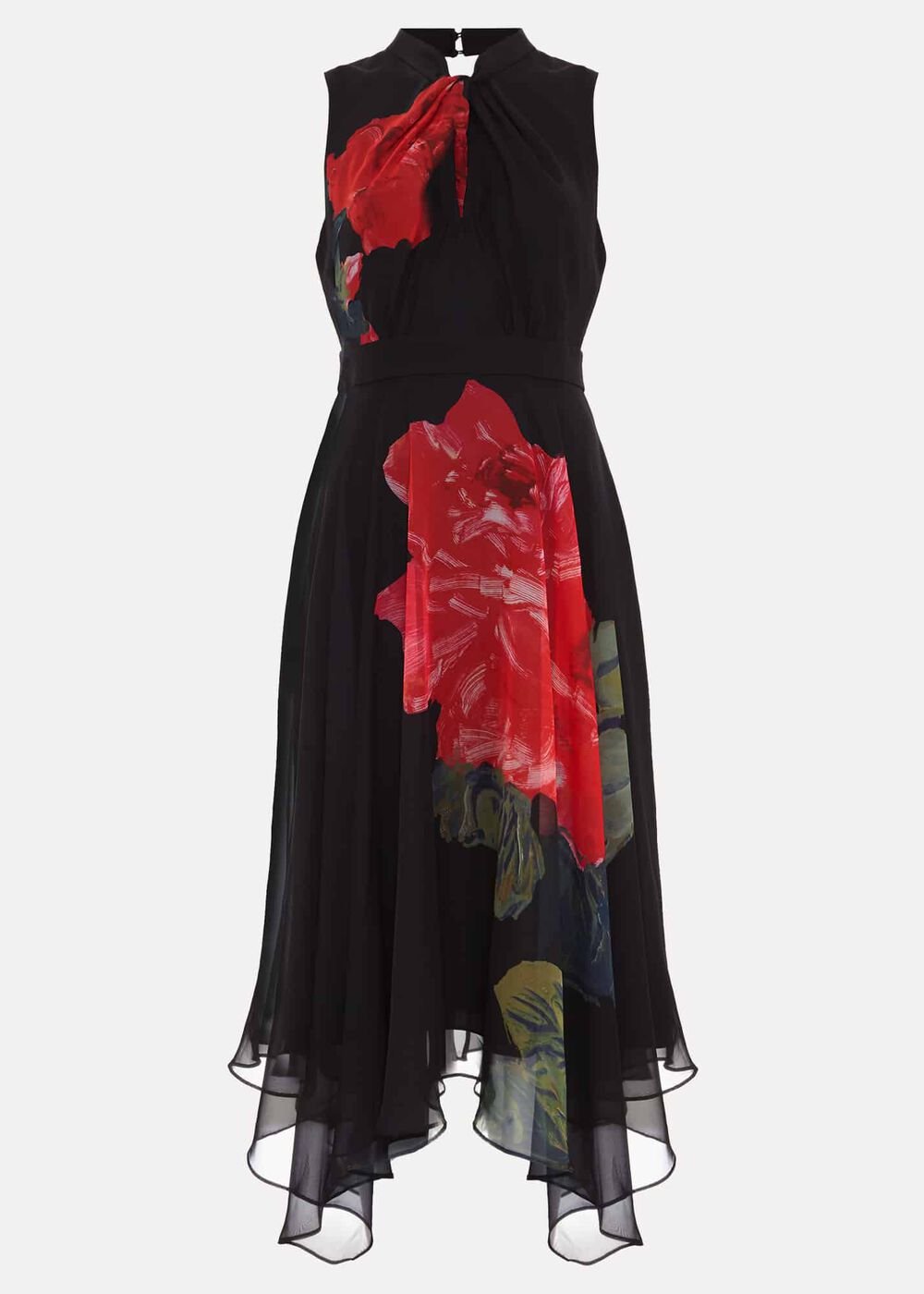 Lucia Chiffon Floral Midi Dress - Black/Multi