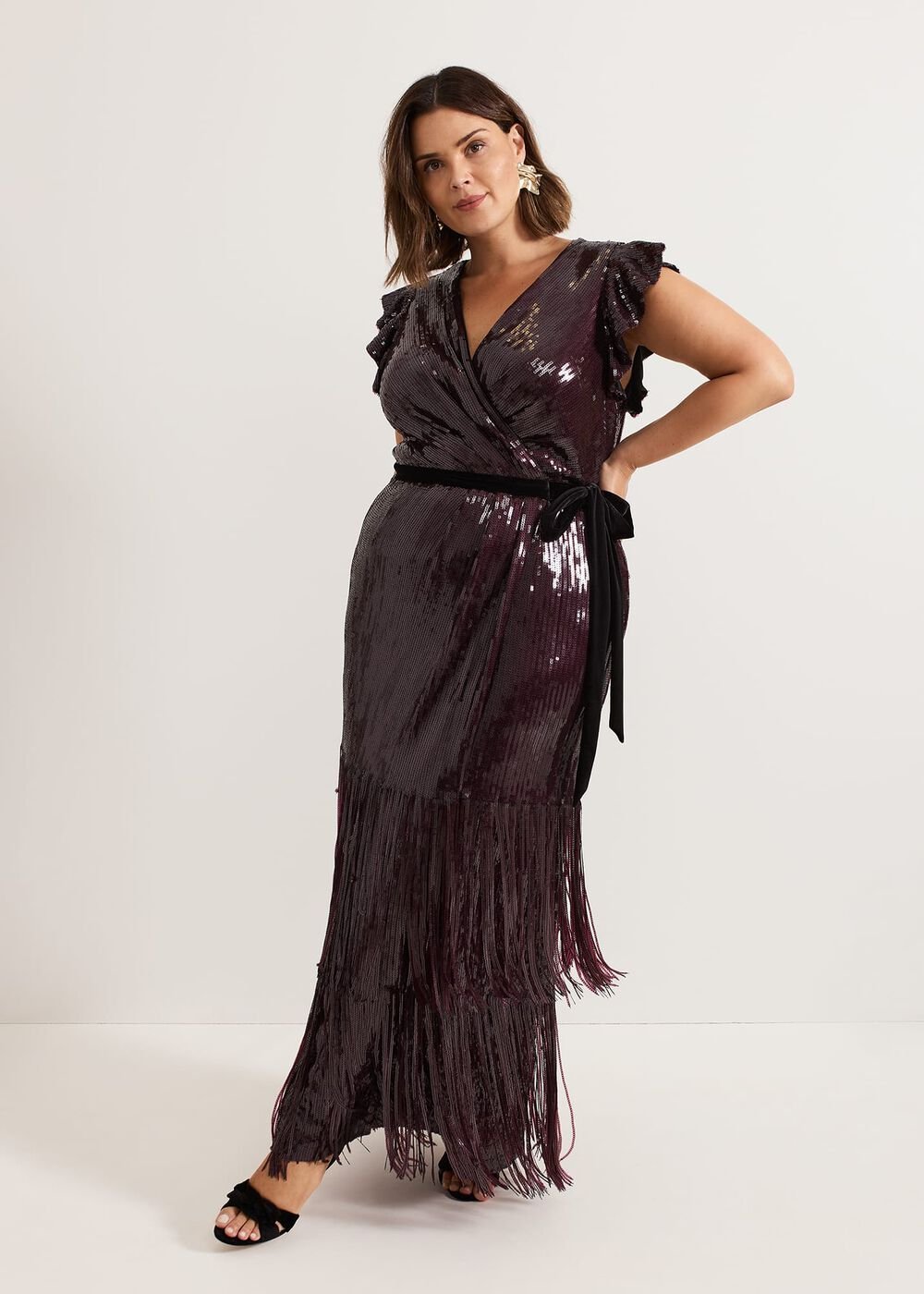 Chanai Sequin Wrap Maxi Dress - Burgundy