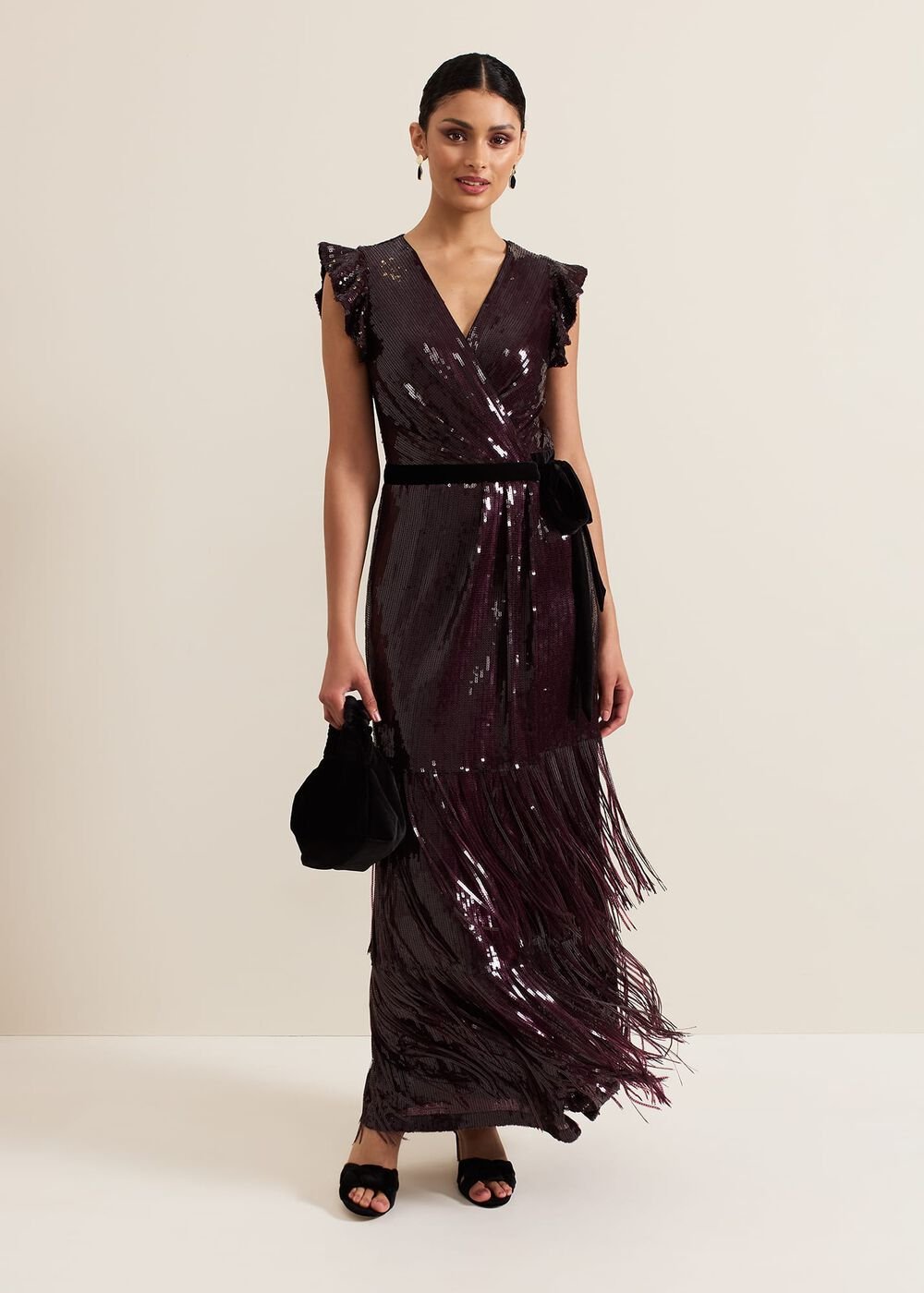 Chanai Sequin Wrap Maxi Dress - Burgundy