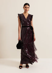 Chanai Sequin Wrap Maxi Dress - Burgundy