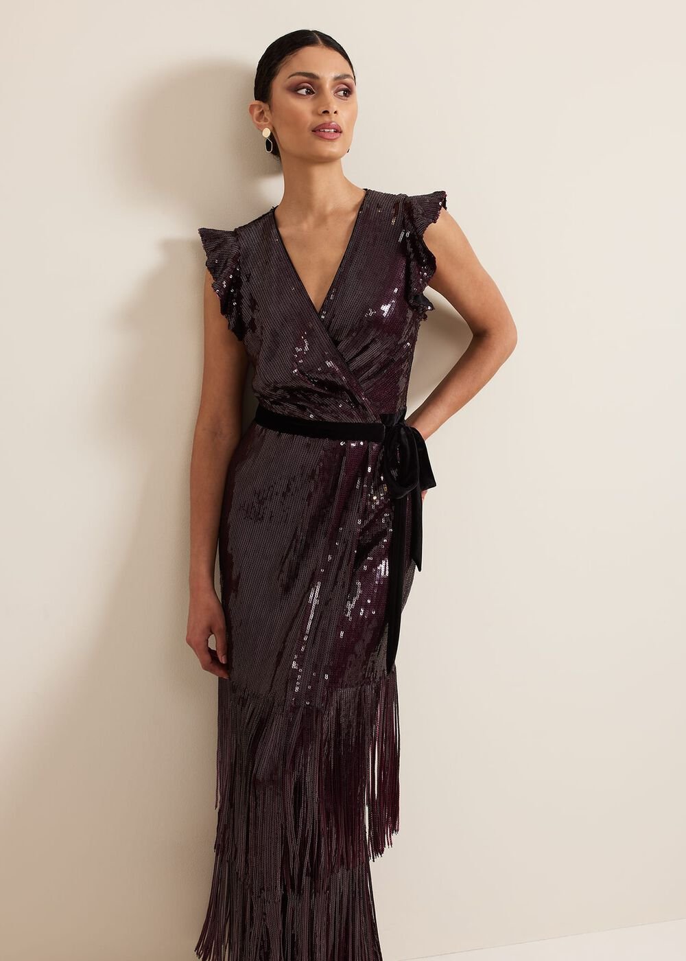 Chanai Sequin Wrap Maxi Dress - Burgundy