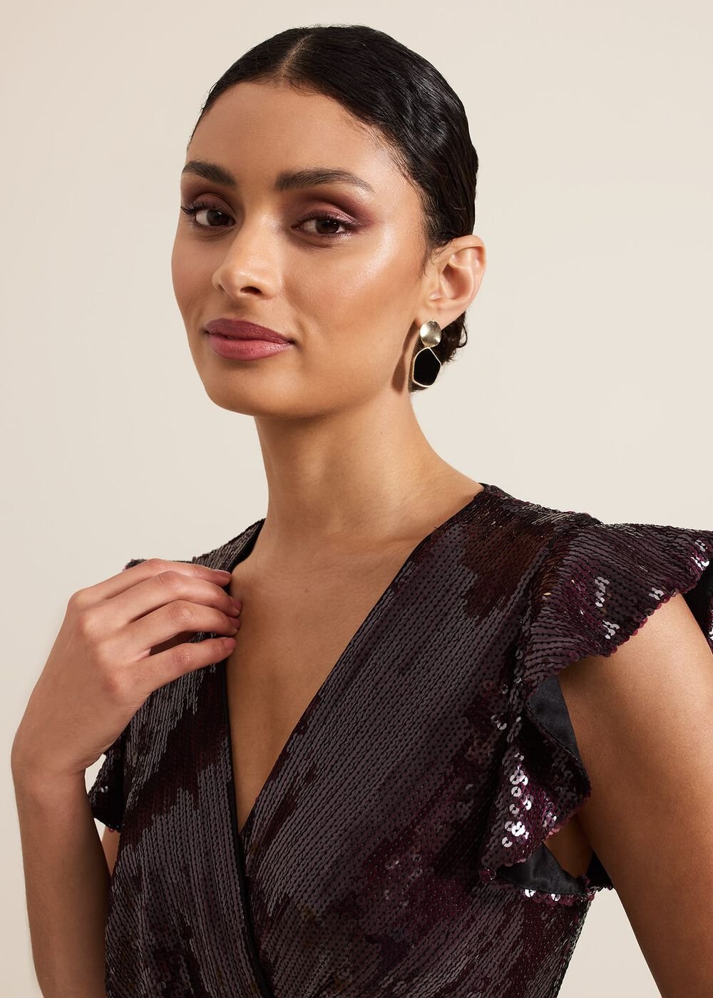 Chanai Sequin Wrap Maxi Dress - Burgundy