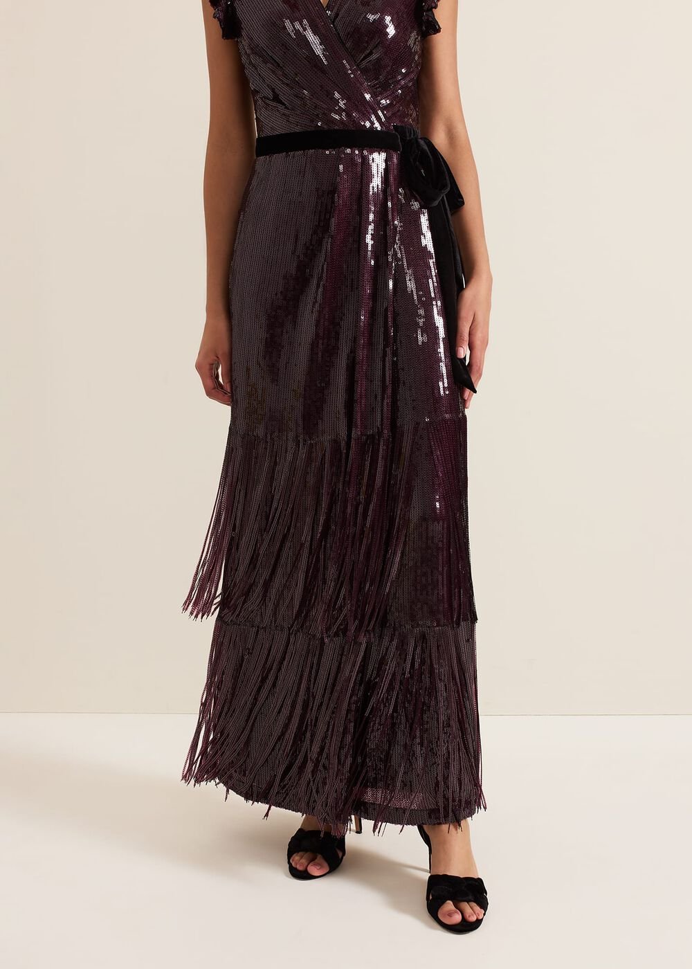 Chanai Sequin Wrap Maxi Dress - Burgundy