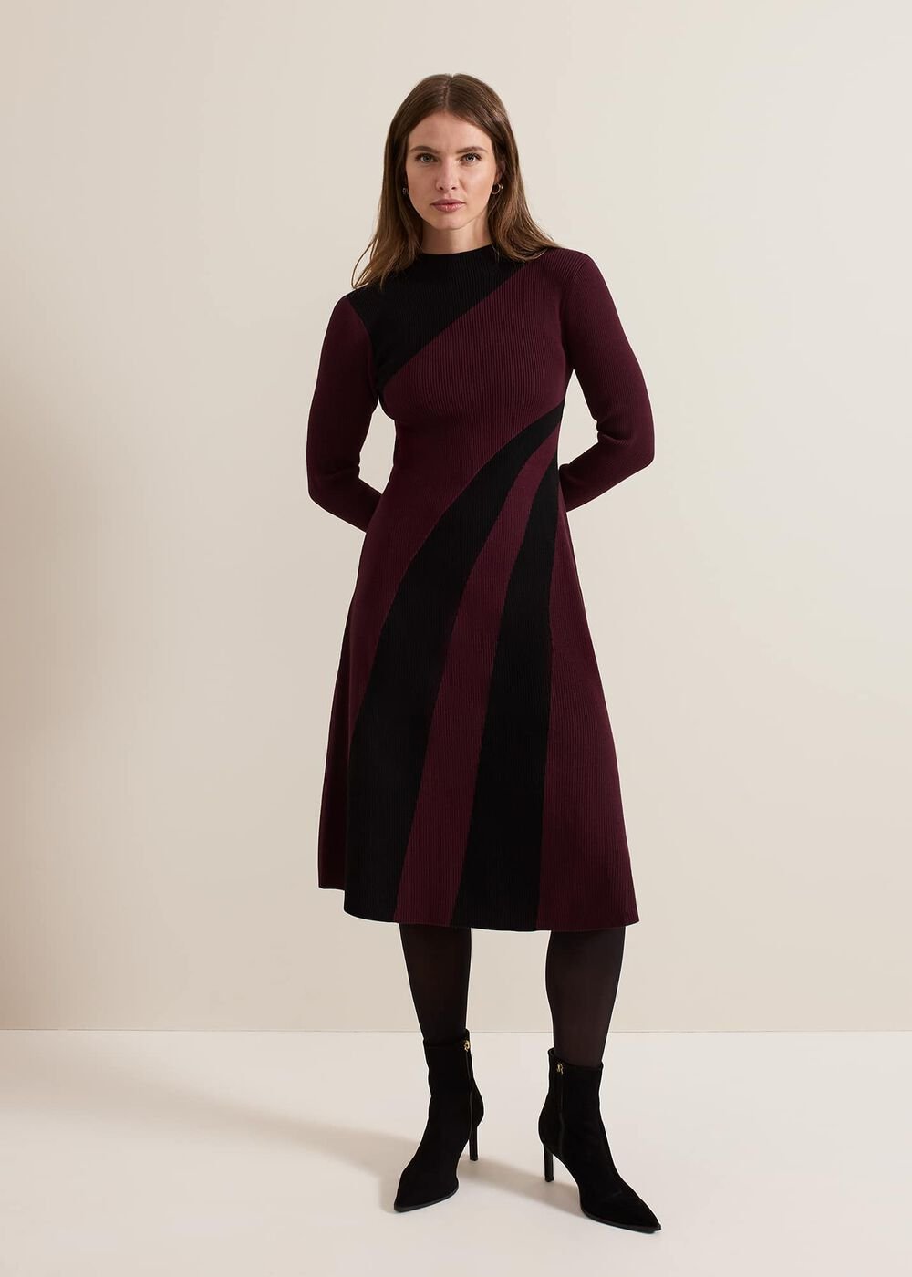 Petite Julie Fit And Flare Midi Dress - Burgundy