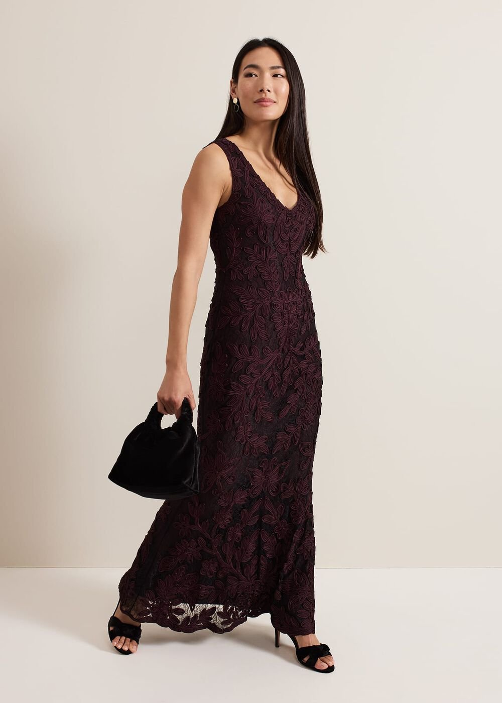 Montee Burgundy Tapework Maxi Dress - Burgundy