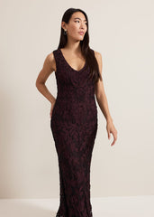 Montee Burgundy Tapework Maxi Dress - Burgundy
