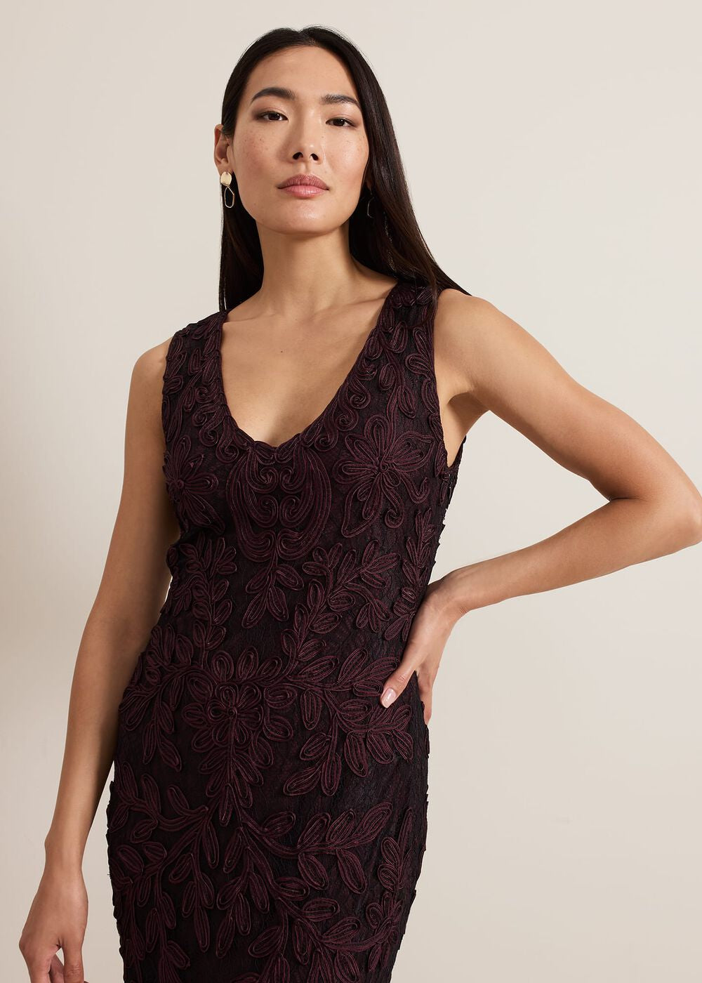 Montee Burgundy Tapework Maxi Dress - Burgundy