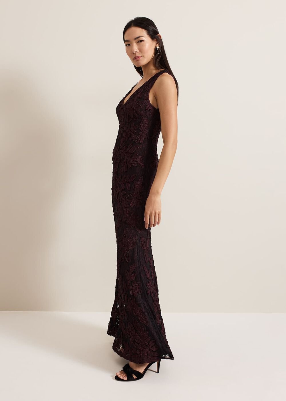 Montee Burgundy Tapework Maxi Dress - Burgundy