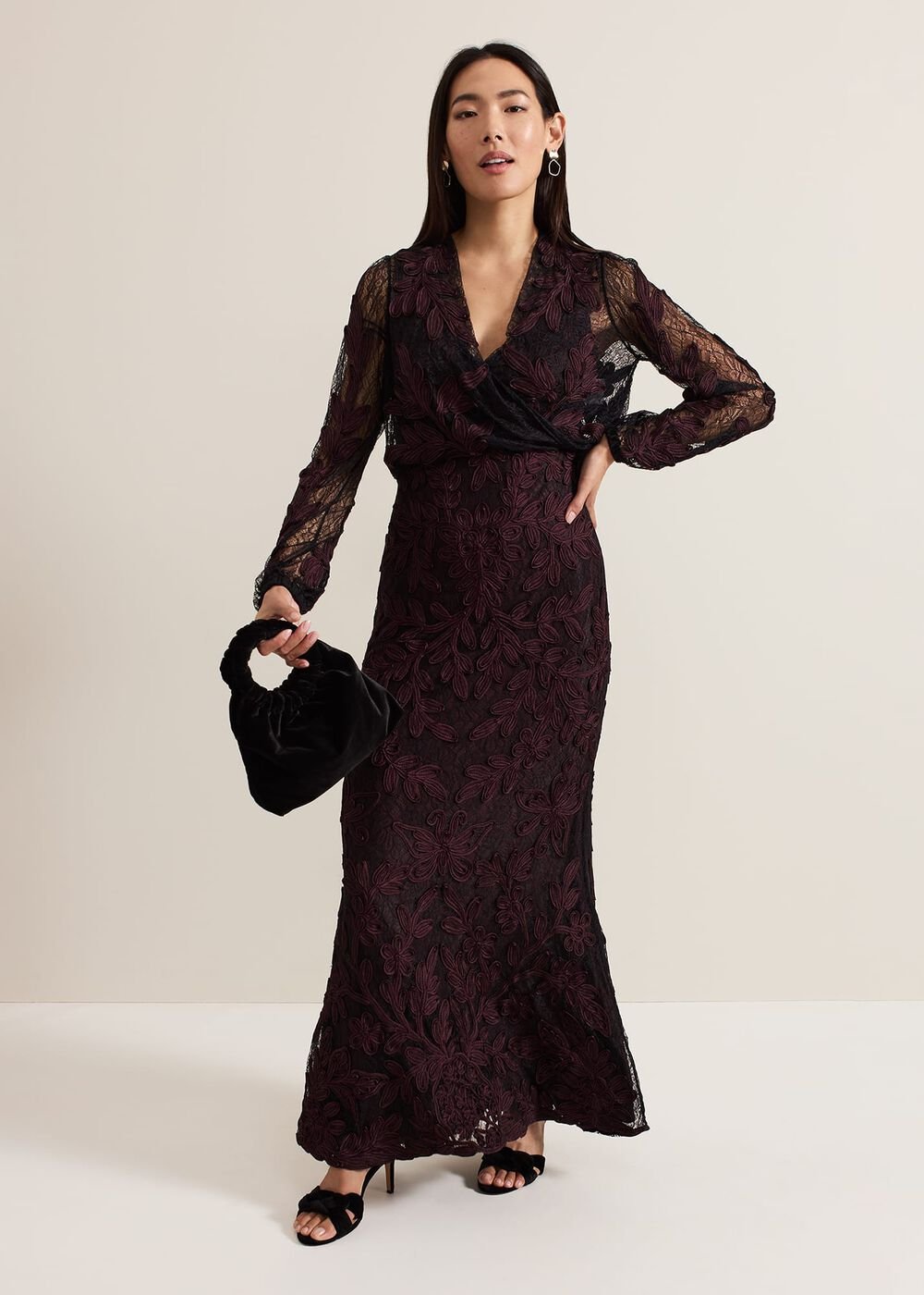 Montee Burgundy Tapework Maxi Dress - Burgundy