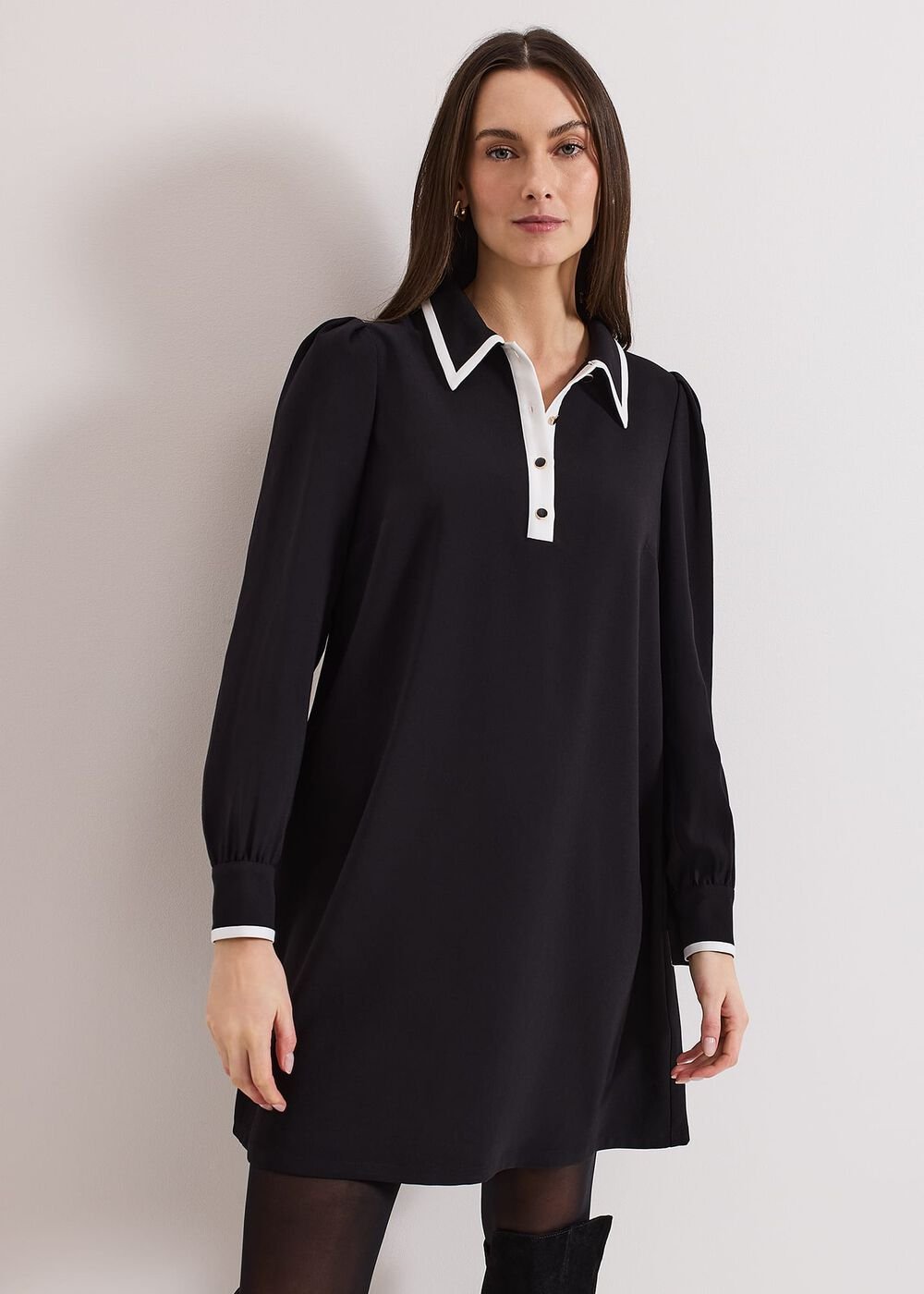 Gina Black Collar Swing Dress - Black