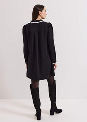 Gina Black Collar Swing Dress - Black
