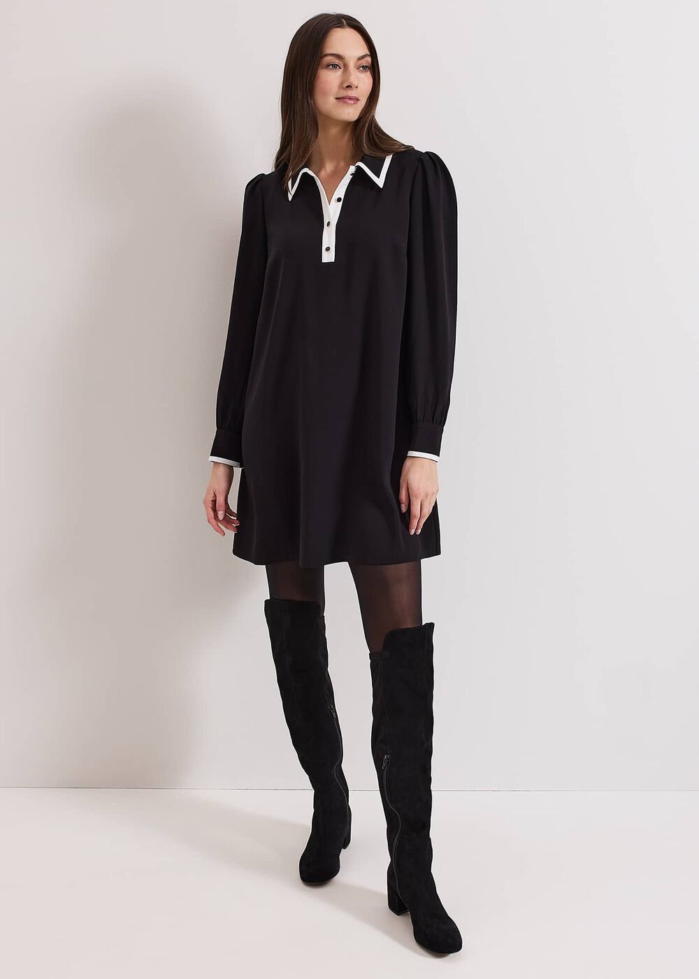Gina Black Collar Swing Dress - Black