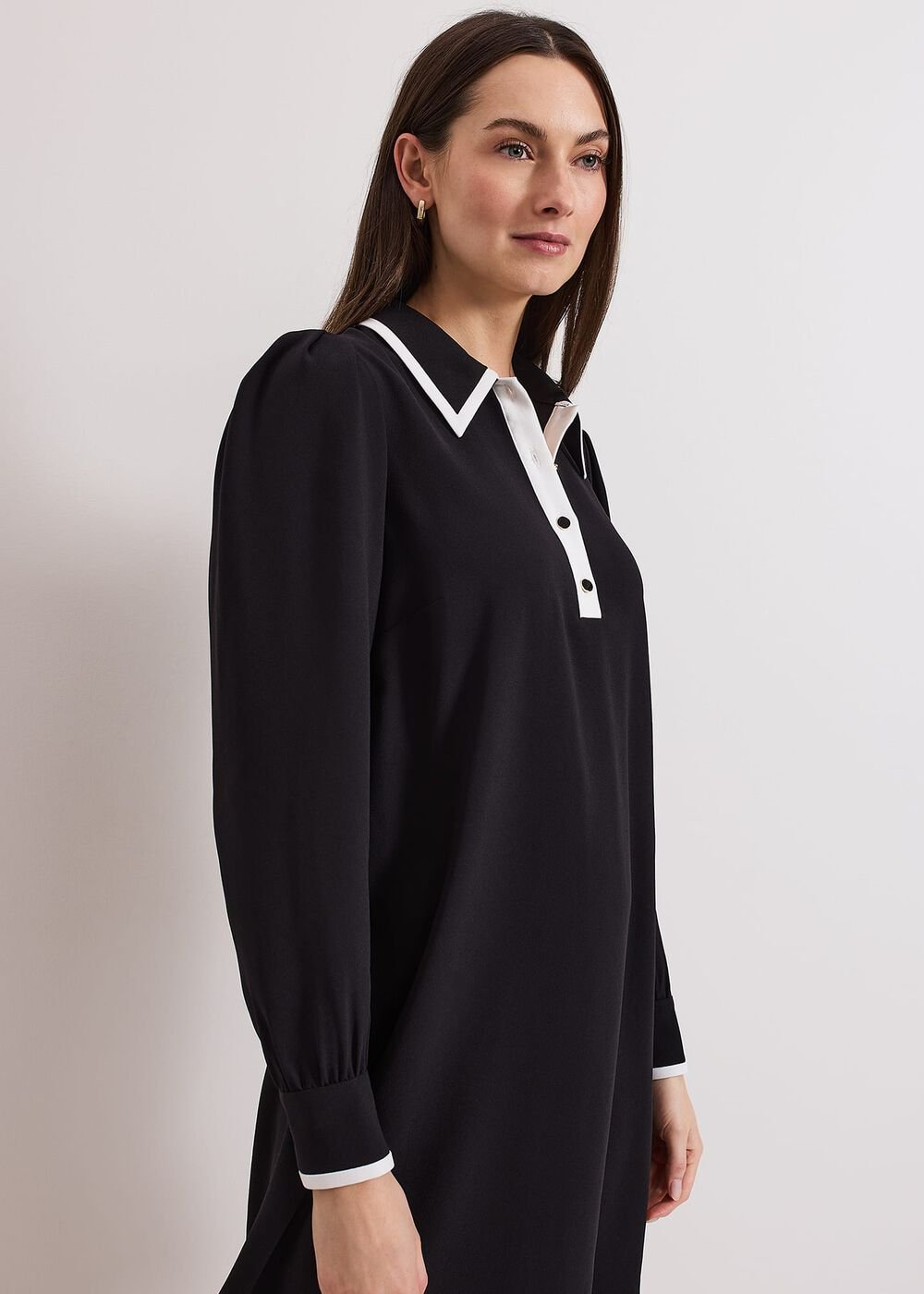 Gina Black Collar Swing Dress - Black