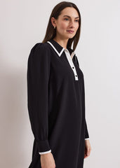 Gina Black Collar Swing Dress - Black