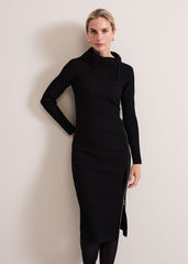 Hartley Zip Ribbed Column Dress - Black
