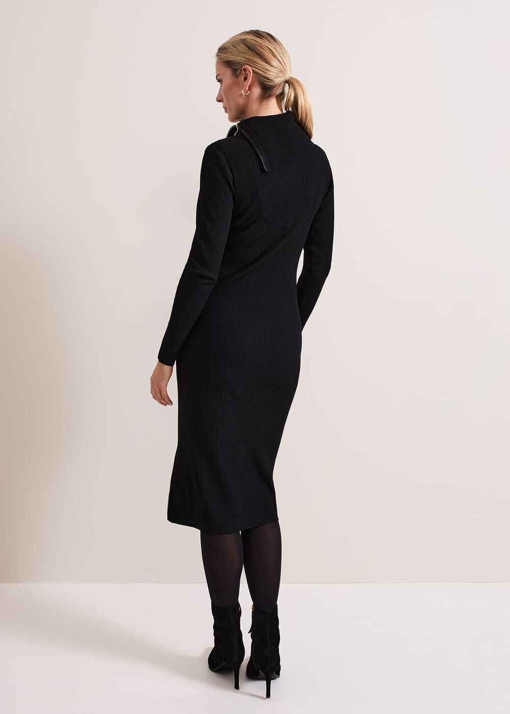 Hartley Zip Ribbed Column Dress - Black