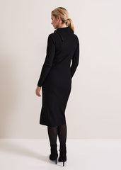 Hartley Zip Ribbed Column Dress - Black