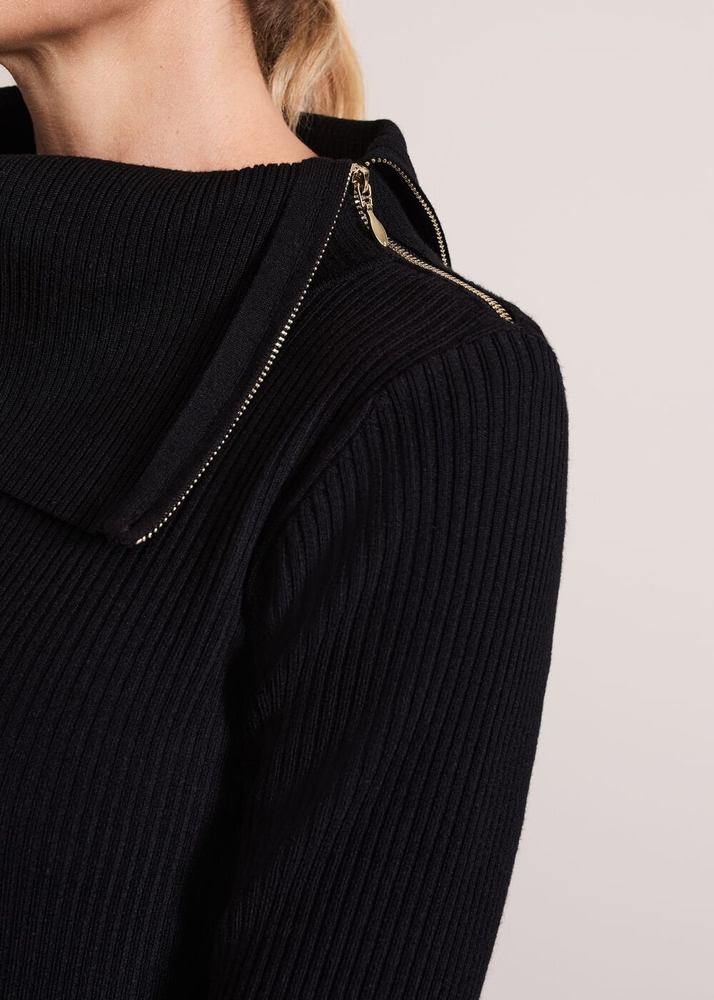 Hartley Zip Ribbed Column Dress - Black