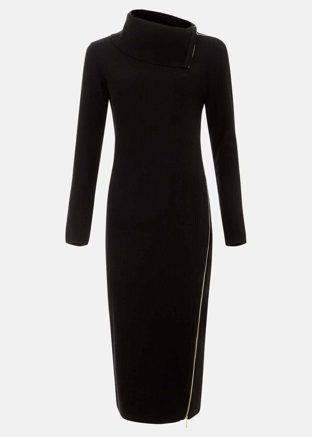Hartley Zip Ribbed Column Dress - Black
