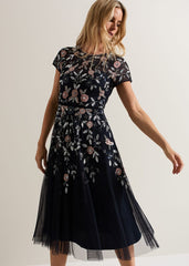 Giana Floral Embellished Midi Dress - Multi-Coloured