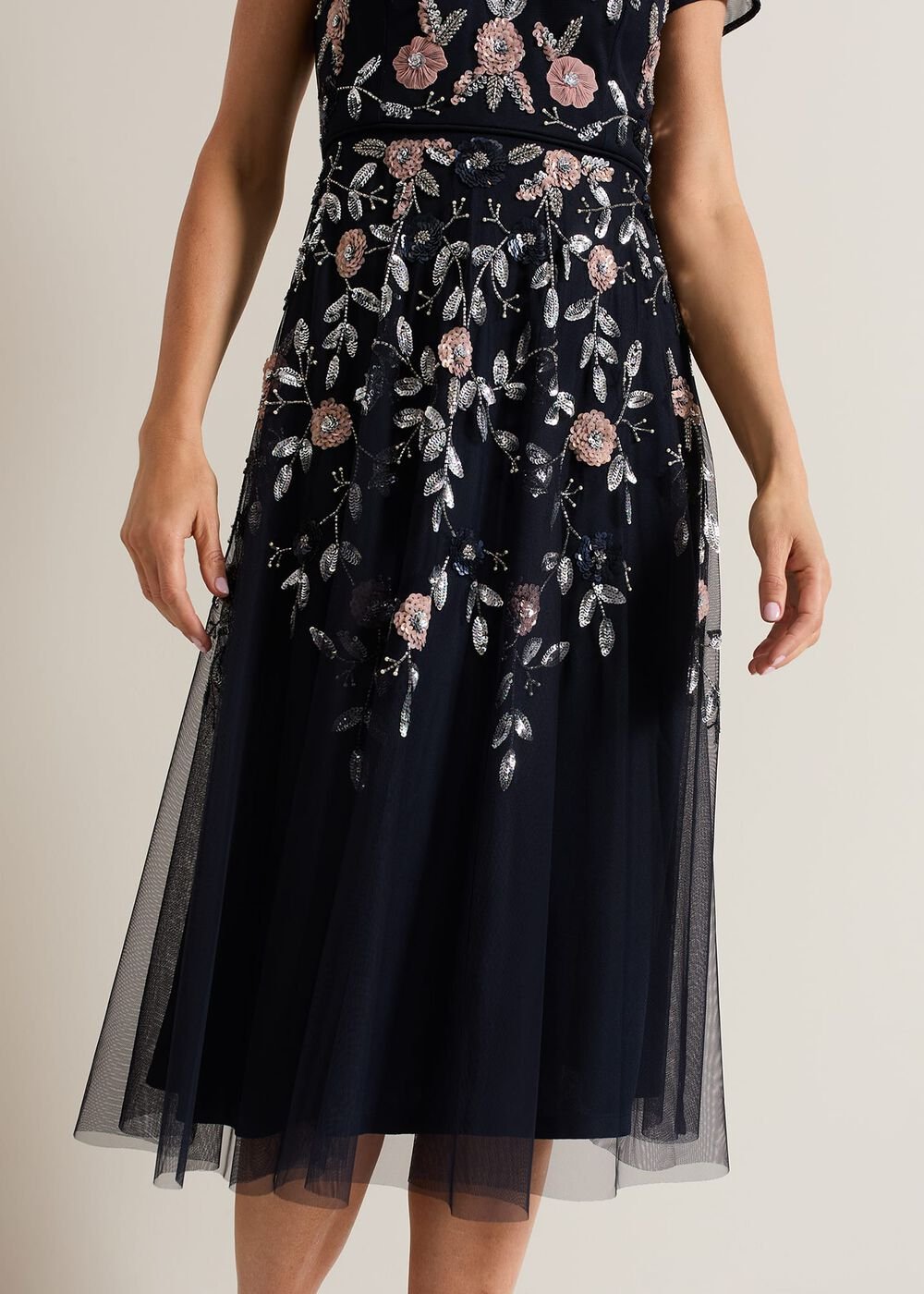 Giana Floral Embellished Midi Dress - Multi-Coloured