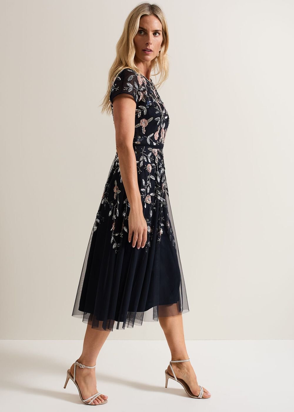 Giana Floral Embellished Midi Dress - Multi-Coloured