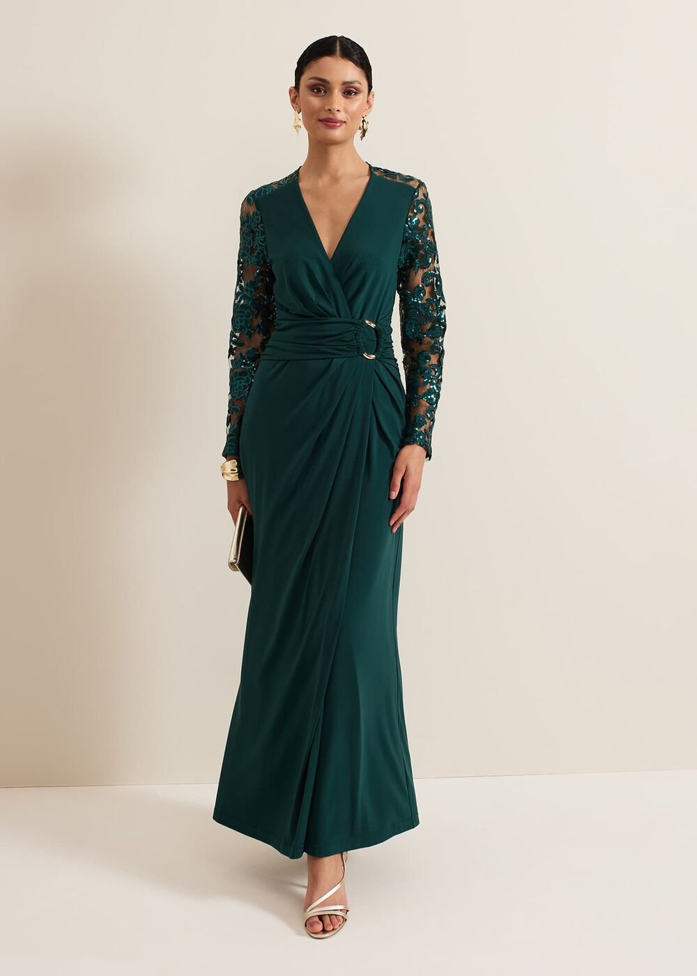 Ilona Dark Green Sequin Maxi Dress - Dark Green