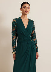 Ilona Dark Green Sequin Maxi Dress - Dark Green