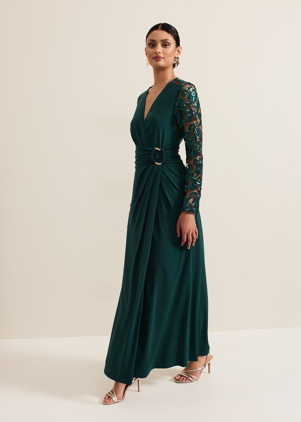 Ilona Dark Green Sequin Maxi Dress - Dark Green