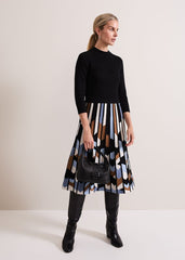 Maci Pleated Sunray Midi Dress - Black Multi