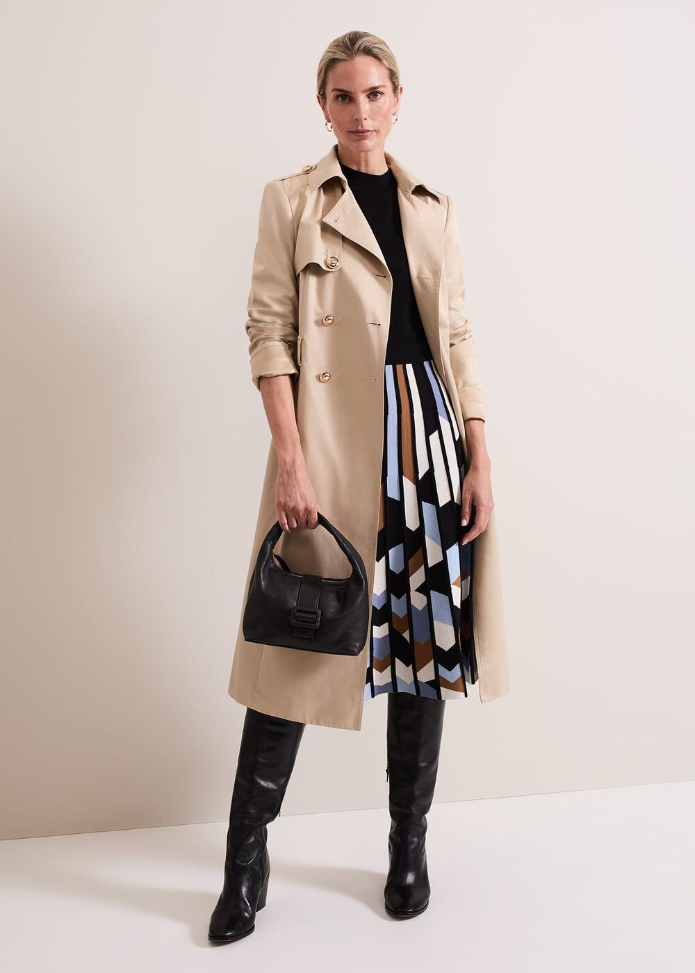 Maci Pleated Sunray Midi Dress - Black Multi