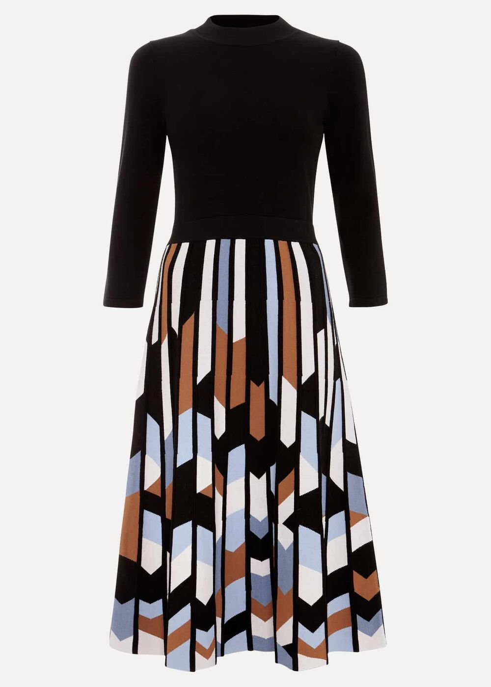 Maci Pleated Sunray Midi Dress - Black Multi