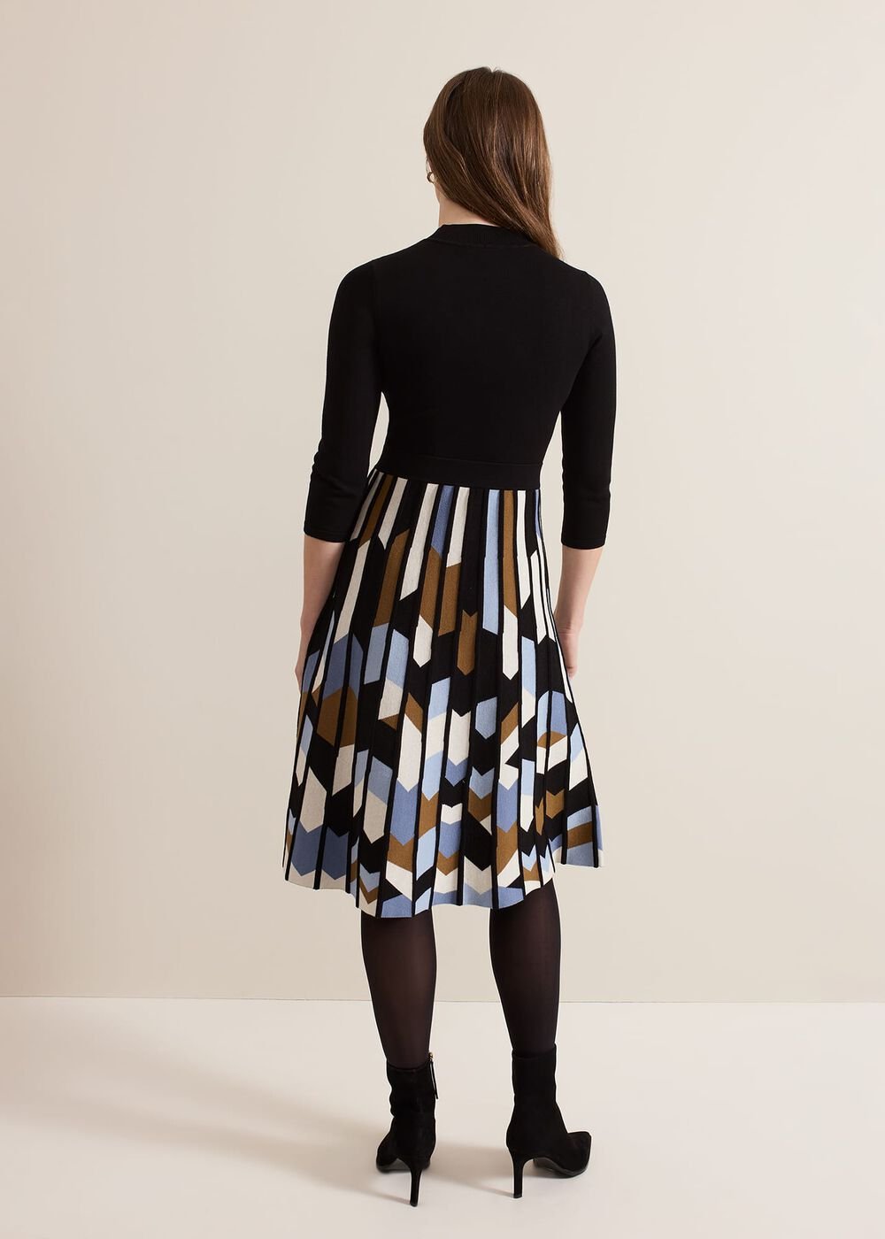 Petite Maci Pleated Sunray Midi Dress - Black Multi