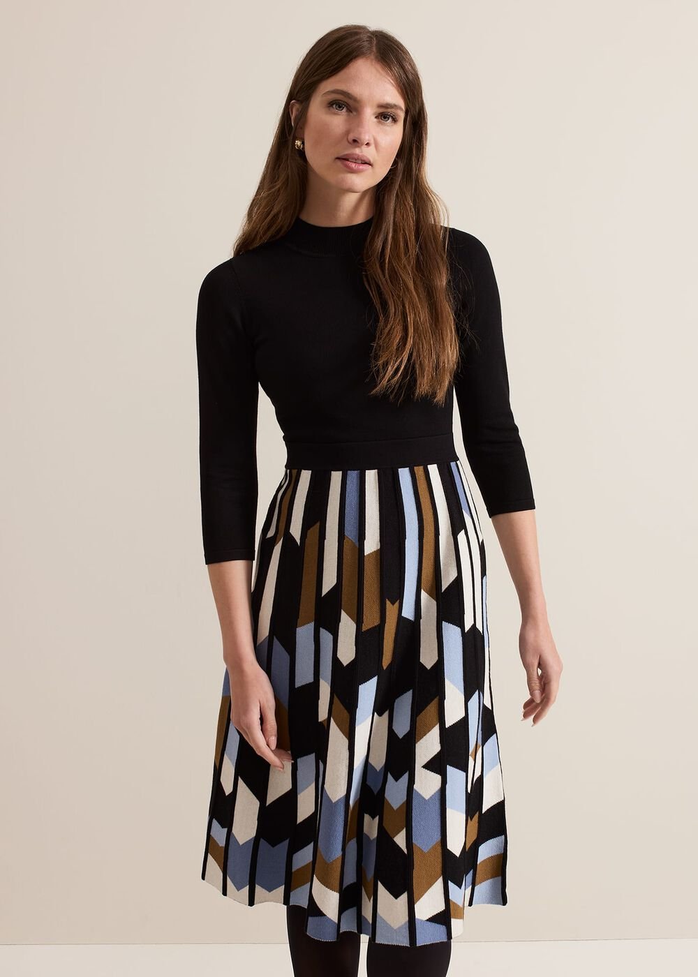 Petite Maci Pleated Sunray Midi Dress - Black Multi