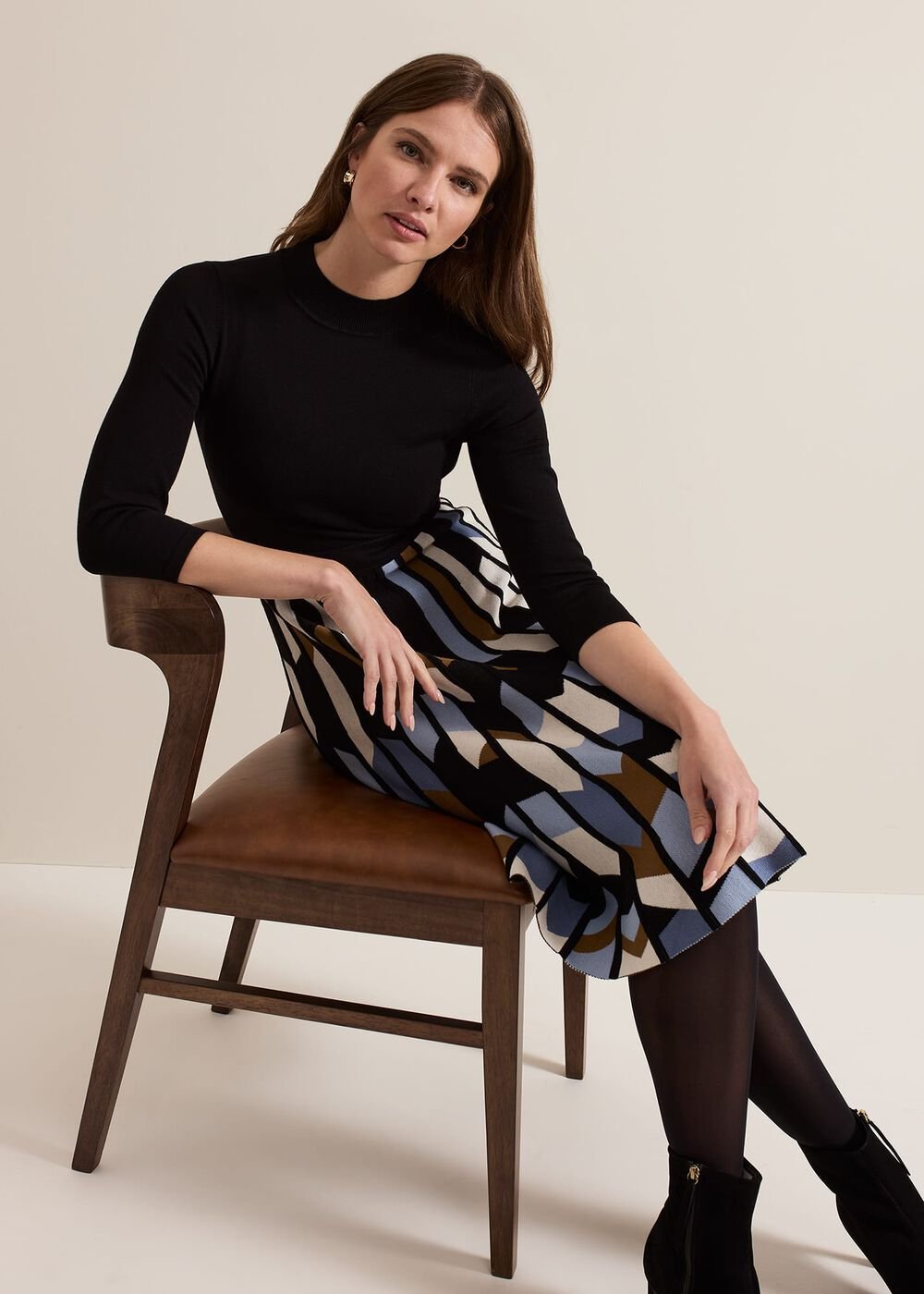 Petite Maci Pleated Sunray Midi Dress - Black Multi