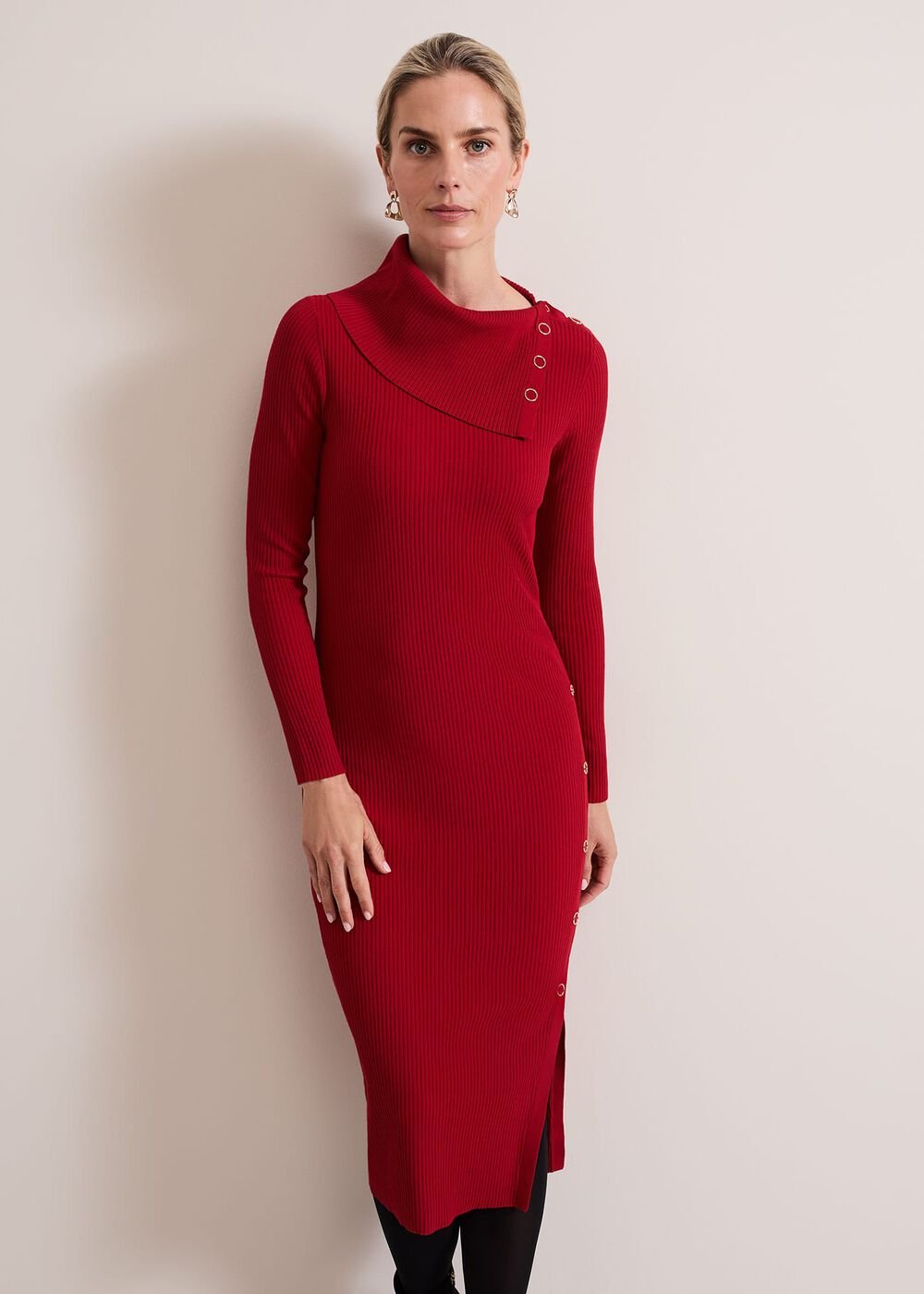 Willow Popper Column Midi Dress - Red