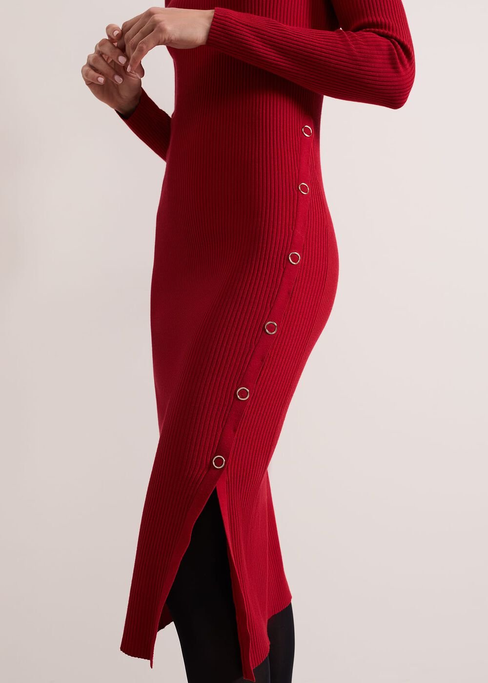 Willow Popper Column Midi Dress - Red