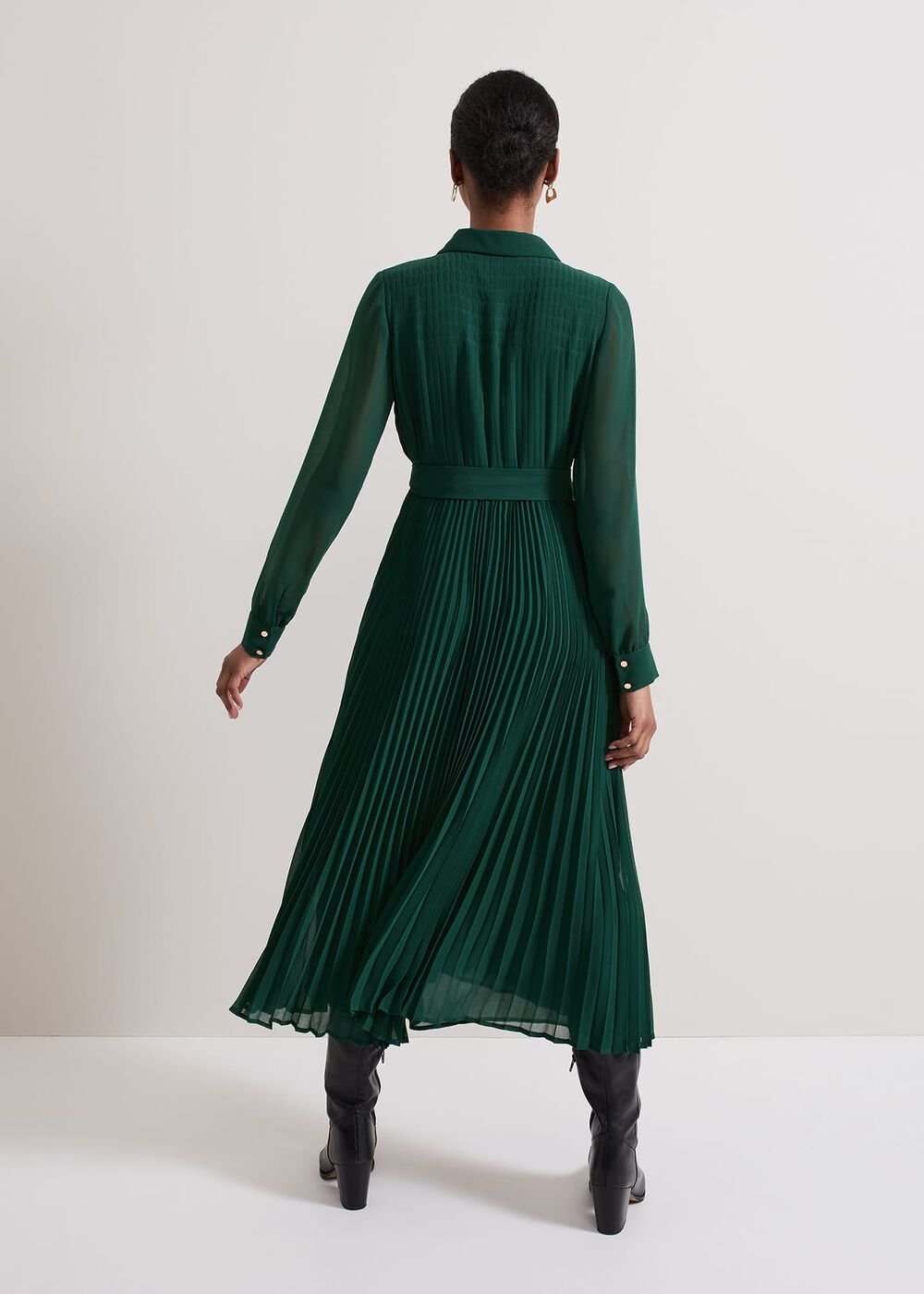 Gabriela Green Pleated Shirt Dress - Green
