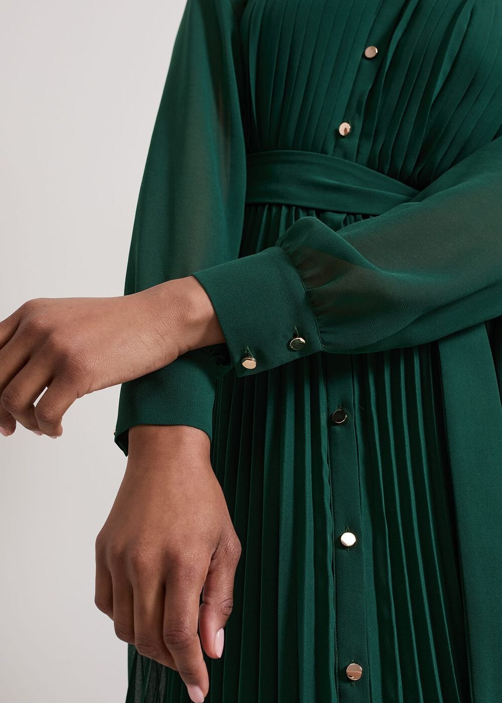 Gabriela Green Pleated Shirt Dress - Green