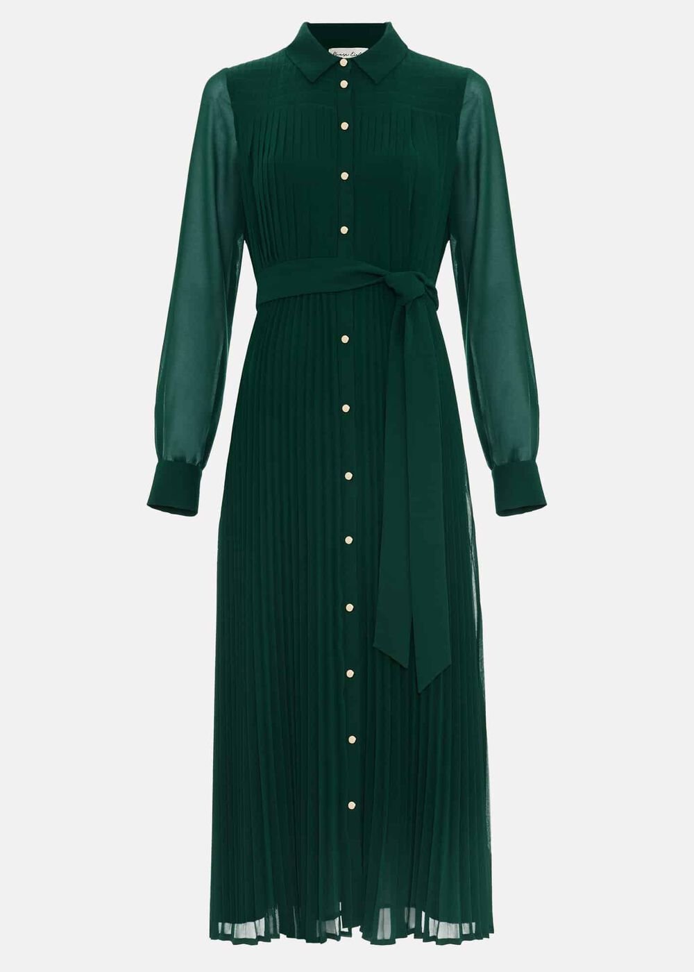 Gabriela Green Pleated Shirt Dress - Green