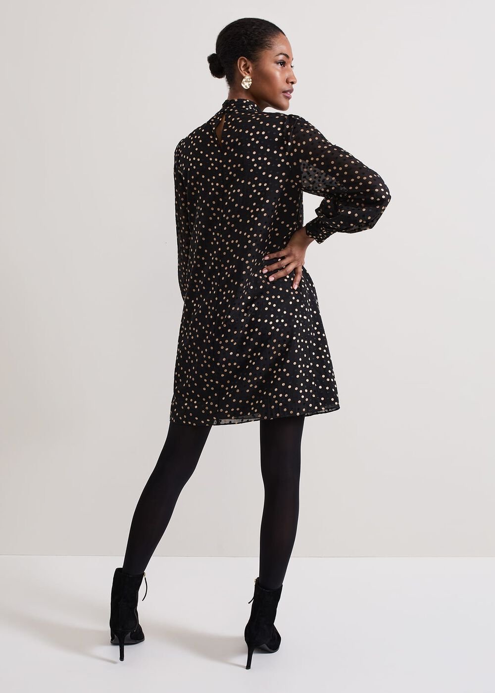 Mabel Black Dotty Swing Dress - Black