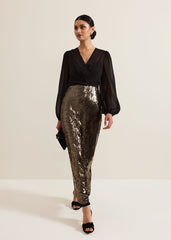 Aniya Sequin Long Sleeved Maxi Dress - Black/Multi