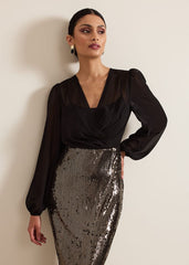 Aniya Sequin Long Sleeved Maxi Dress - Black/Multi