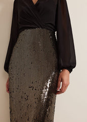 Aniya Sequin Long Sleeved Maxi Dress - Black/Multi